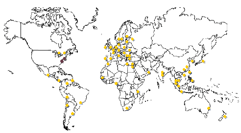 Revesz International Global Connections, Correspondents and Researchers - Map